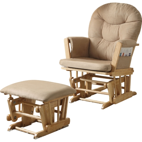 Rehan Glider Chair & Ottoman in Taupe Microfiber & Natural Oak